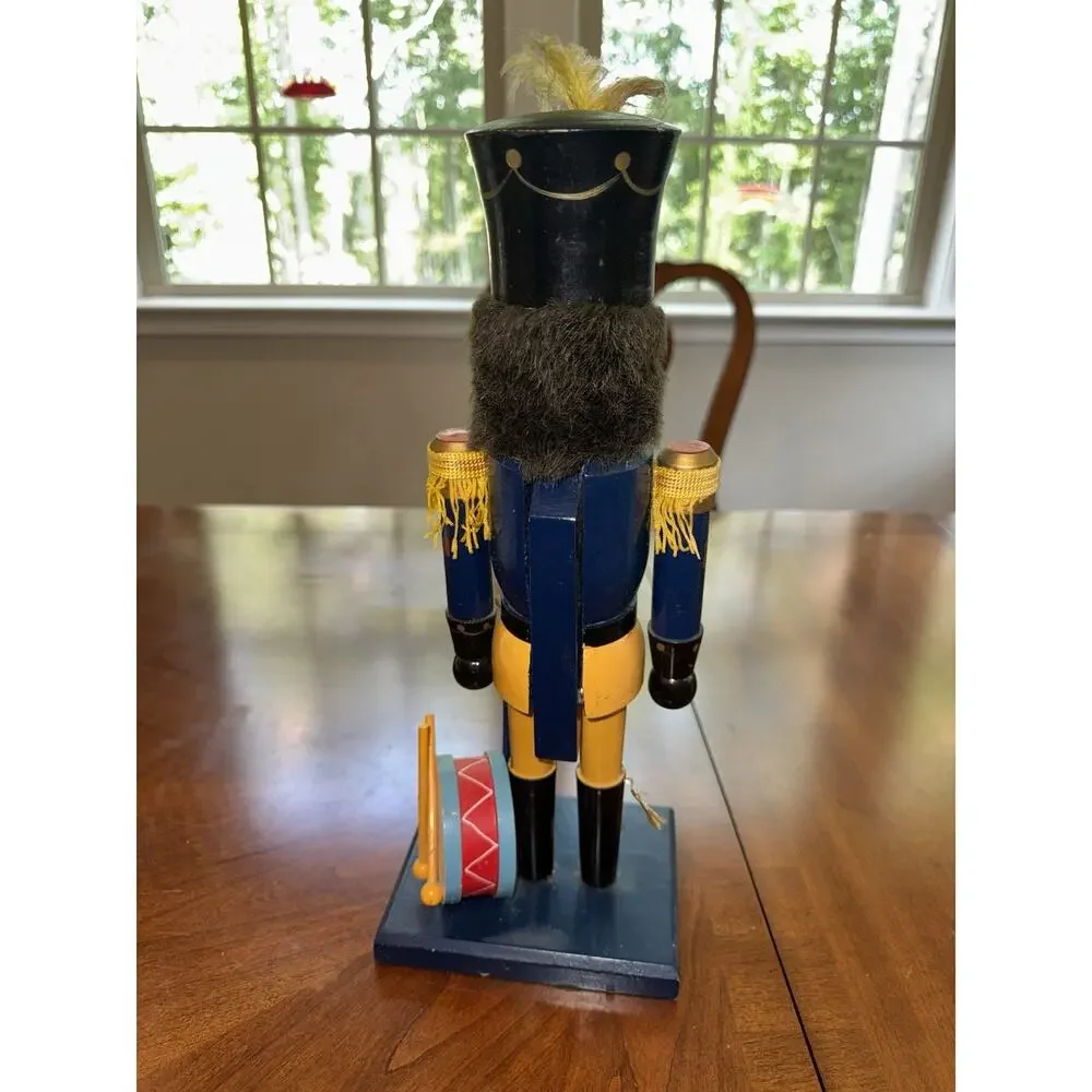 Wood Hand Painted Nutcracker Soldier Figure w/ Drum Christmas Decor 2000 Flawed